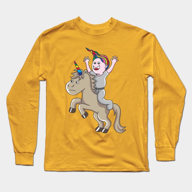 Boy with Unicorn Long Sleeve T-Shirt by martinussumbaji